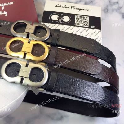 Fake Salvatore Ferragamo Black leather Belt with Matte Buckle